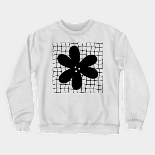 Abstract Flower on Grid - Black Crewneck Sweatshirt